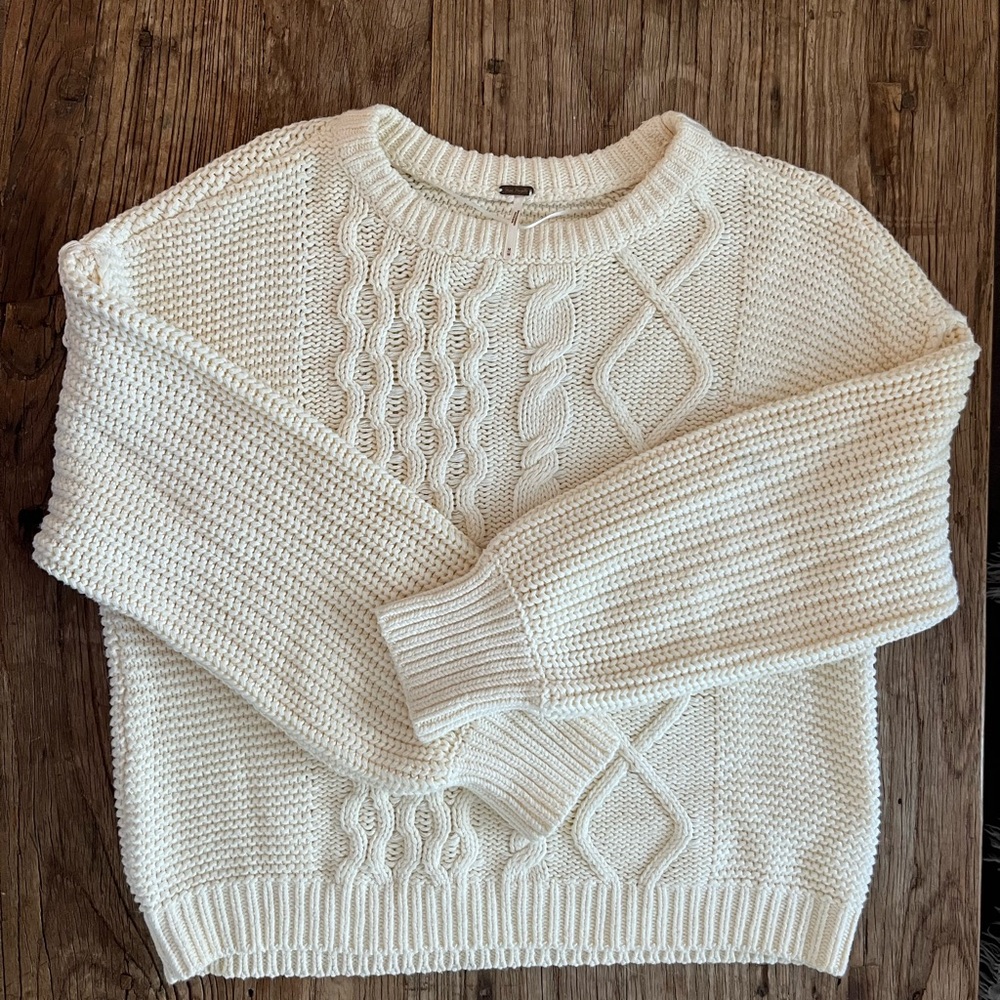 Free People Ivory Cable Knit Sweater